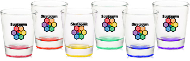 These beautiful set of 1.75 oz shot glasses are 2" wide by 2.25" tall