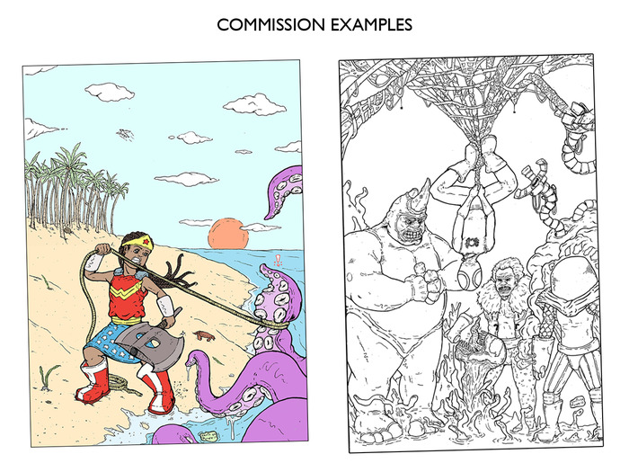 (left) Full Background Color Commission Black & White (right) Black & White Multi-CharacterJam Piece