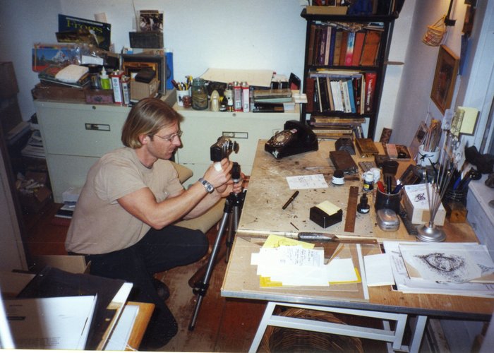 Director Christopher Seufert shooting Edward Gorey's work desk the day after his death in April, 2000.