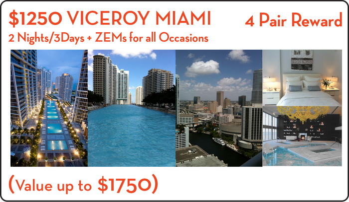 2 PEOPLE + 4 Pairs of ZEMs + anything Miami can offer. 2 nights 3 days of MIAMI Luxury: Includes: $ 100 SPA Certificate