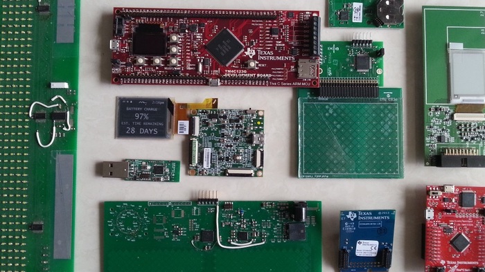 Some of the custom PCB's and evaluation boards used