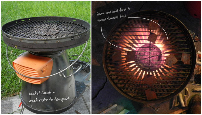 adding the bucket handle and flame spreader