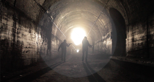 Deep into the tunnel system at Mimoyecques V3 Artillery Base.