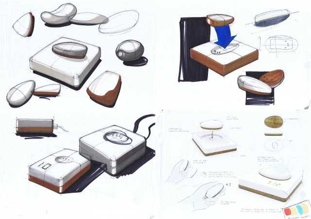 Sketches of the design process. We went through a lot of sketches to get the best design.