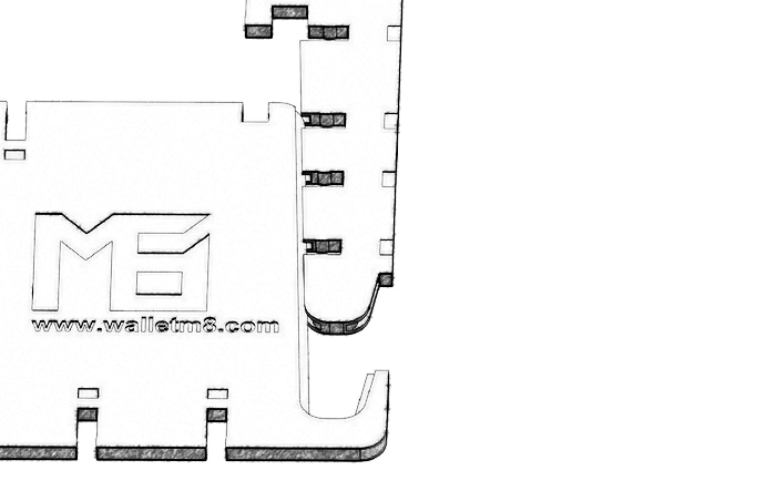 Sliding rails in the inside and outside of WalletM8's legs keep the whole product in credit-card form factor by preventing the legs from moving