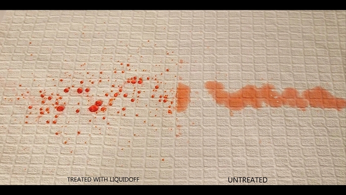 Side By Side Comparison: Liquid will magically bead up onto the surface of any treated material rather than to soak into the material.