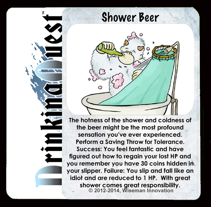 Possibly the first ever depiction of a yeti drinking a beer in the shower