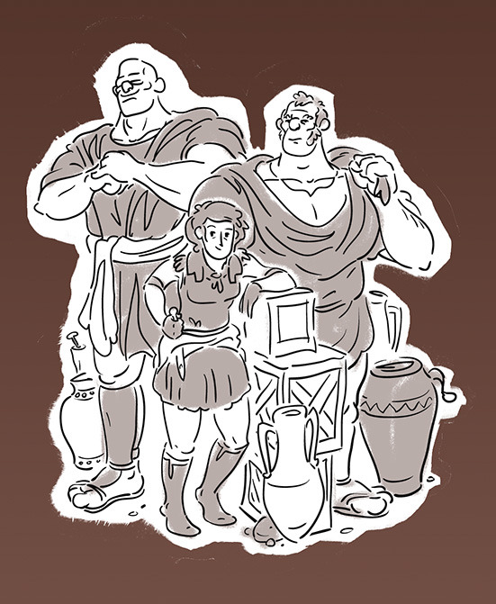 Myra and the Bandit Brothers - interior pages linework exploration