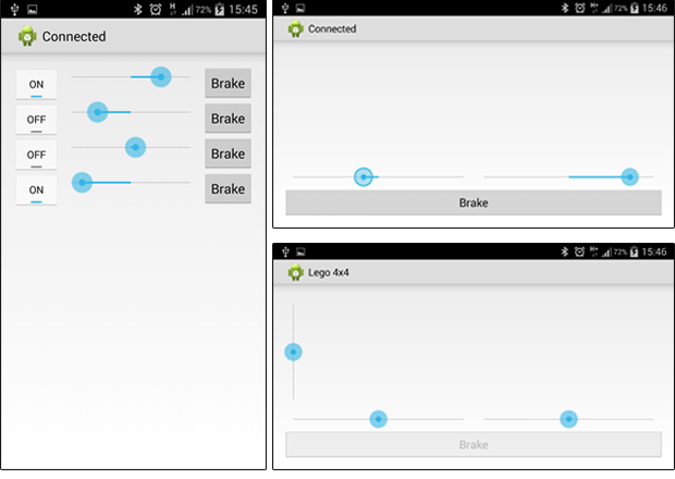 Images from the first Android test application.