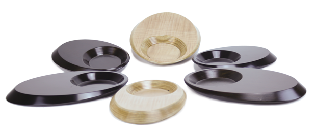 Pond & Pond Duo wireless charging valet trays are available in figured maple, black enamel, and rich walnut