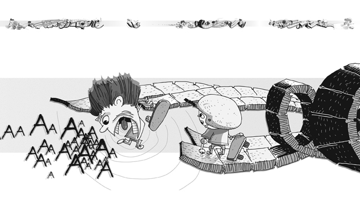 "Skating" is a 100 inch long maze that children will have not only fun puzzling over, but also coloring.