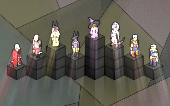 The Starting Characters of Vitrerran, (from right to left) Tylek, Kvalt, Herahk, Aros, Pakasoph, Caud, James, and Markus.