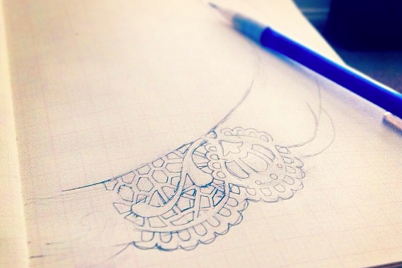 The first sketch from November 2013, just getting ideas and shapes down.
