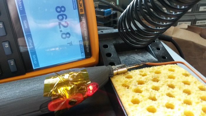 Solderdoodle power button taped down for testing temperature