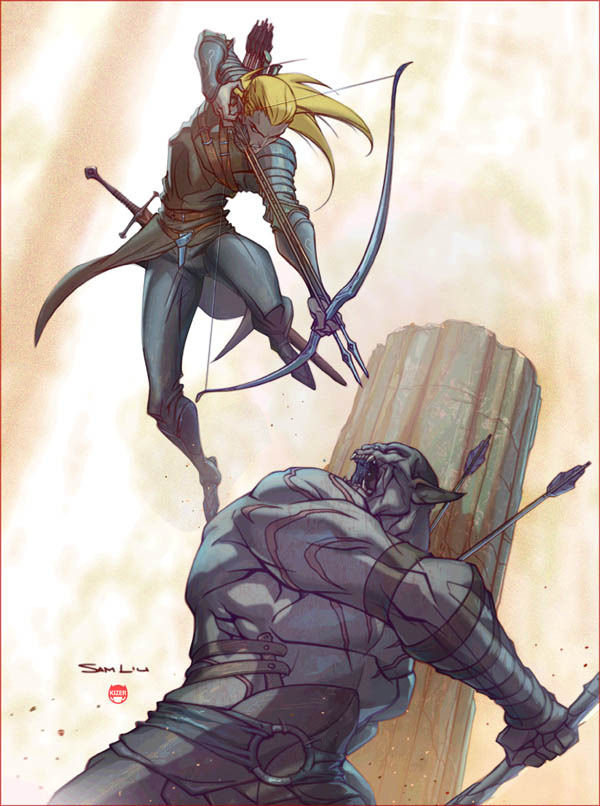 Sample work by Coran Stone over the amazing artwork of Sam Liu!