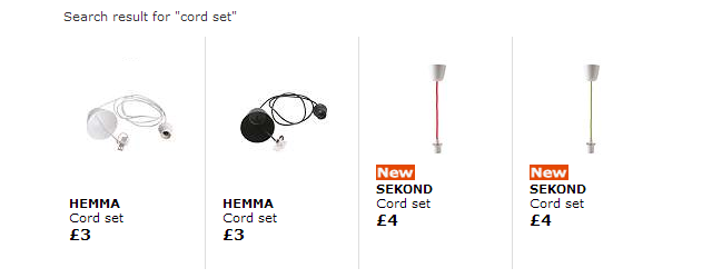 Example: Ikea cord sets work for the Hanging version