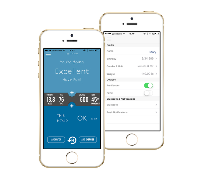 The Hug iOS app. Left: Main dashboard. Right: Settings screen.