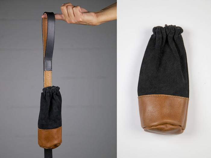 Pouch clips onto the leash for treats.