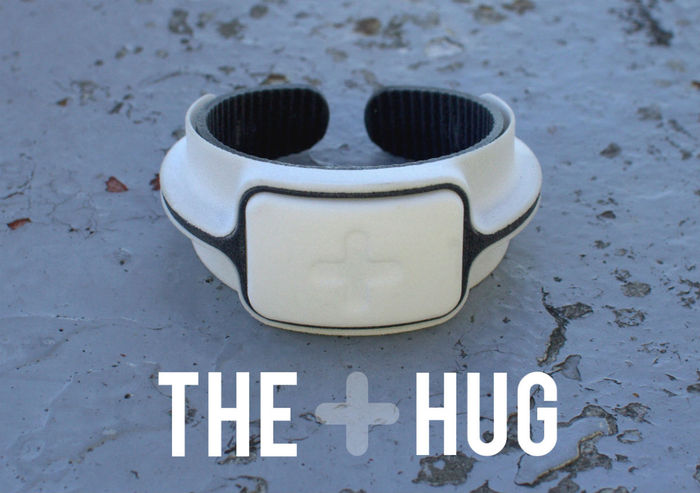 The Hug sensor band. (note: The Charcoal Grey colour will be somewhat lighter in final manufactured Hugs than the dark grey colour of this prototype).