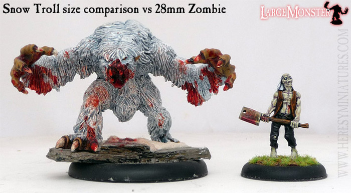 Snow troll size comparison vs 28mm Zombie.