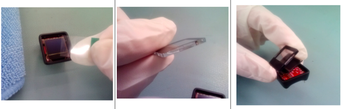 Inserting the MicroView into it's enclosure.