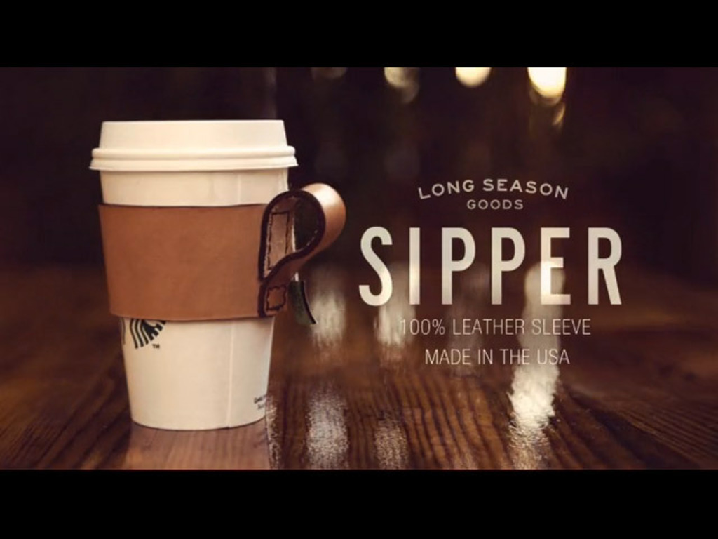 Leather "Sipper" coffee cup sleeve's video poster