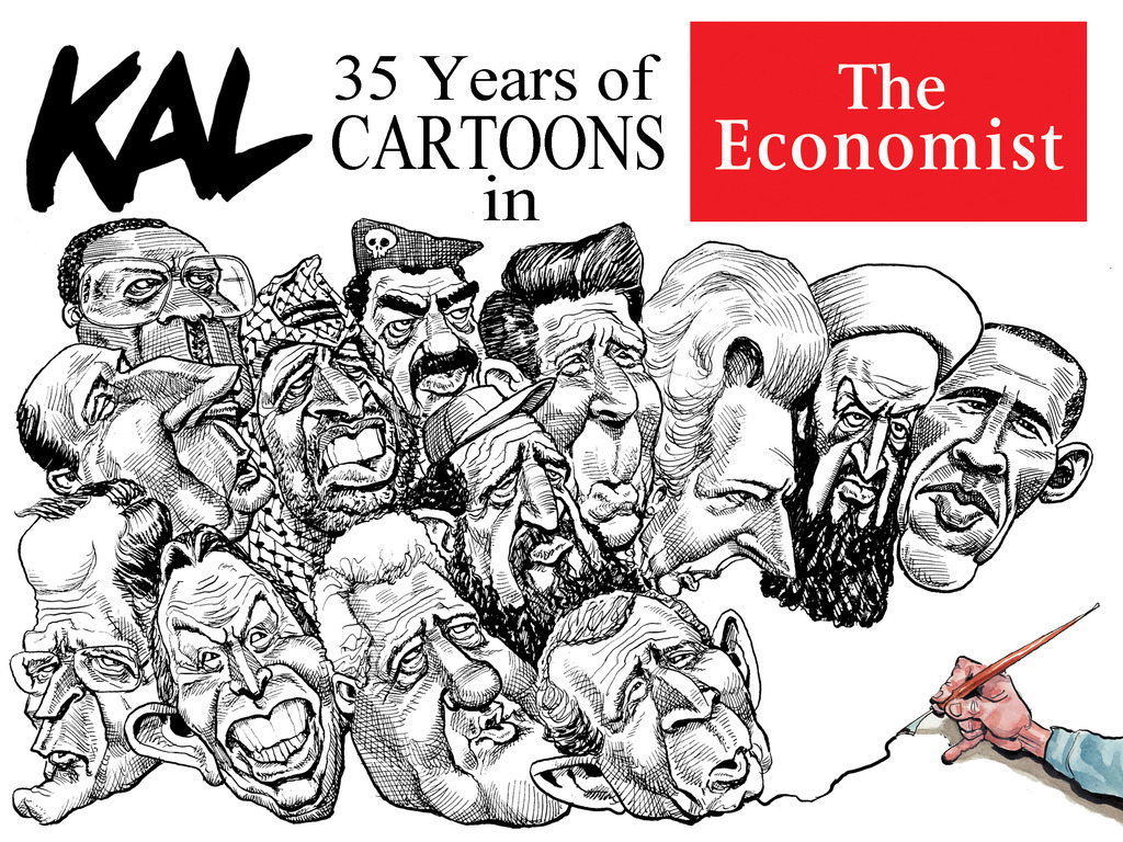 Retrospective collection of Kal cartoons from The Economist's video poster